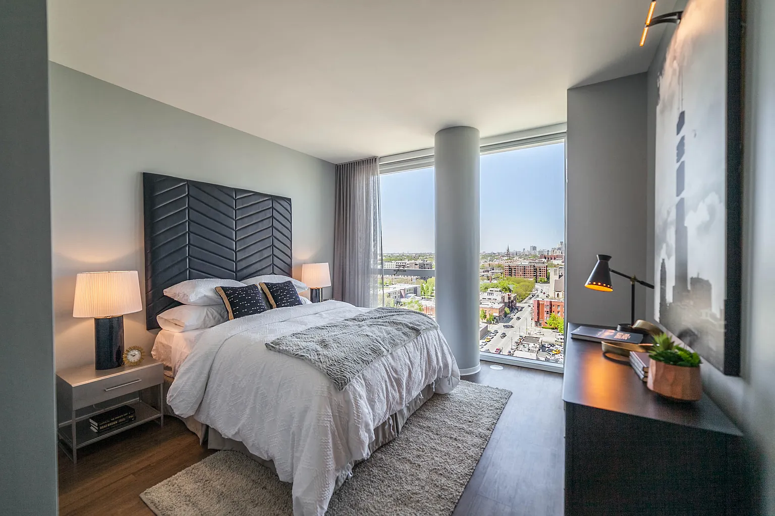 Freshly cleaned and styled Chicago bedroom by Sunday Cleaners